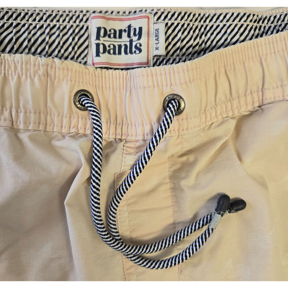 Party Pants Mens Swim Trunks Board Shorts XL Ivory Blue Wave Striped Beach Surf - Picture 2 of 13